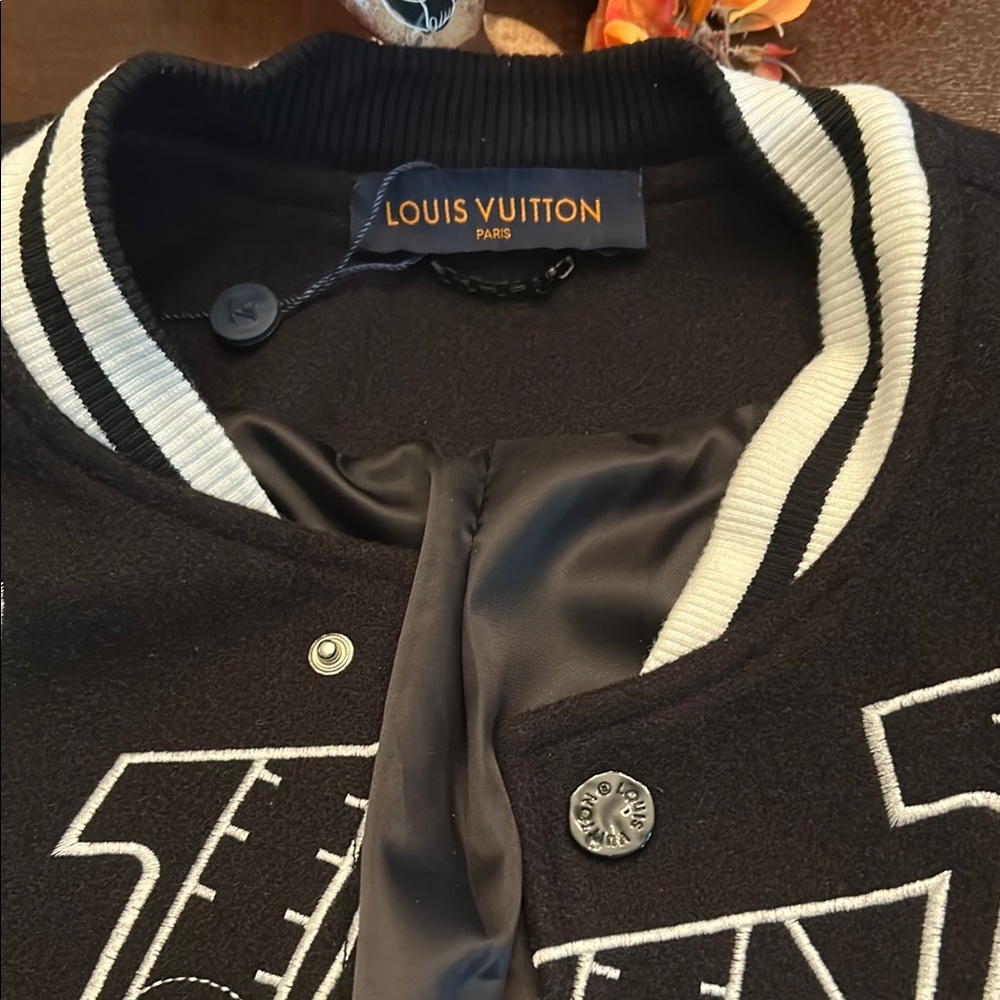 Louis Vuitton Black Bomber Jacket with Striped Ribbing